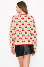 Ivory Cherry Print Round Neck Sweater