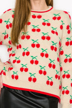 Ivory Cherry Print Round Neck Sweater