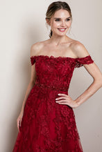 Wine Off The Shoulder Lace Embroidered Maxi