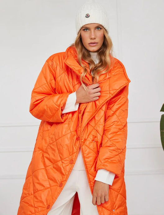 Neon Orange Long Diamond Pattern Coat