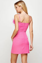 Pink Feather Trimmed Off-shoulder Mini Dress