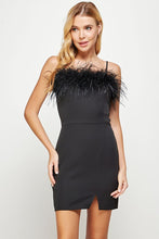 Black Feather Trimmed Off-shoulder Mini Dress