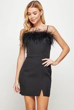 Black Feather Trimmed Off-shoulder Mini Dress