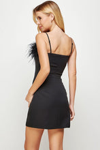 Black Feather Trimmed Off-shoulder Mini Dress