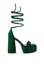 Green Firecrown High Platform Diamante Lace Up Sandals