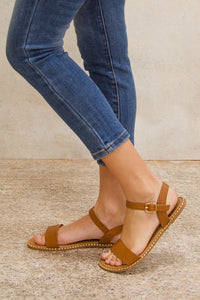 Brown Flat Open Sandal With Buckle Strap