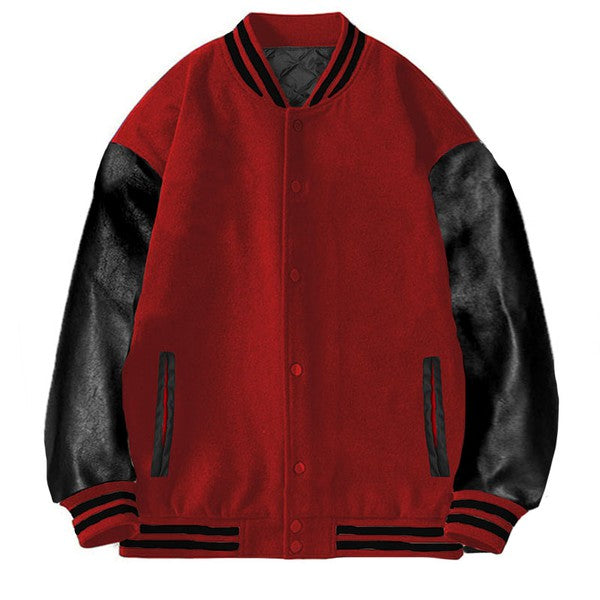 Red Black Melton Lettermans Varsity Jacket