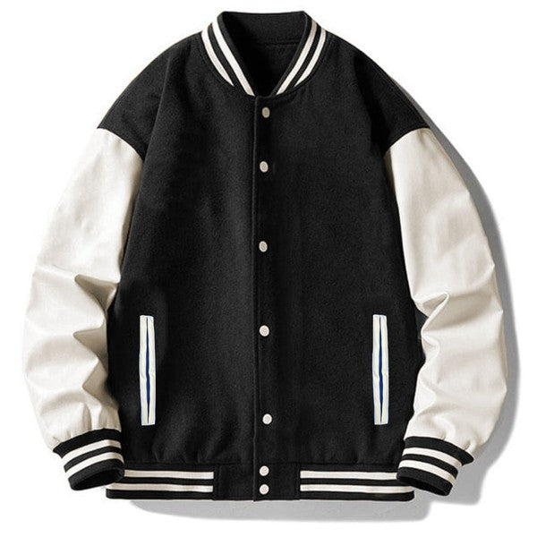 Black White Melton Lettermans Varsity Jacket