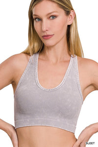 Sleet Washed Ribbed Cropped Racerback Tank Top