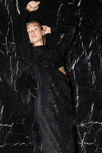 Black Mock Neck Sequin Maxi Dress With Side Cut-out