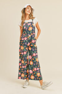Navy Floral Flower Print Overalls