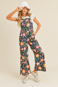 Navy Floral Flower Print Overalls