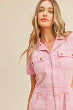 Cool Pink Washed Denim Utility Romper