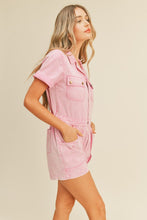 Cool Pink Washed Denim Utility Romper