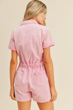 Cool Pink Washed Denim Utility Romper