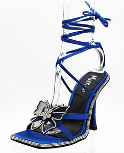 Royal Blue Satin Embellished Butterfly Strappy Pumps