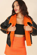 Orange Faux Leather And Shaggy