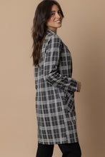 Charcoal Ivory Plaid Blazer Coat with Pockets