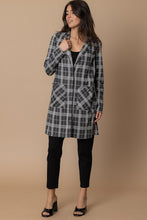 Charcoal Ivory Plaid Blazer Coat with Pockets