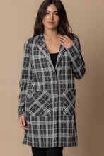Charcoal Ivory Plaid Blazer Coat with Pockets