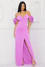 Lavender Ruffle Round Flower Shoudler Maxi Dress
