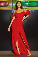 Red Ruffle Round Flower Shoudler Maxi Dress