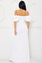 Ivory Ruffle Round Flower Shoudler Maxi Dress