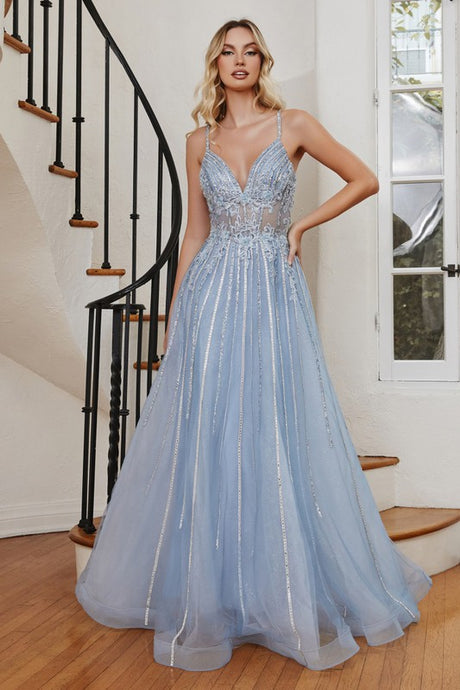 Blue Luxe Beaded Long Evening Dress