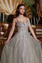 Silver Luxe Beaded Long Evening Dress