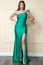 Emerald Span Jersey One Shoulder Feather Dress