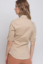 Khaki Solid Contrast Button Down Panel Shirt
