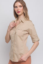 Khaki Solid Contrast Button Down Panel Shirt