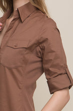 Brown Solid Contrast Button Down Panel Shirt