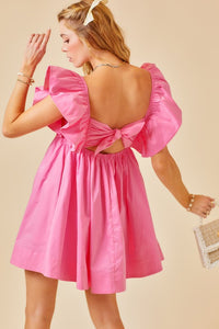 Candy Pink Ruffle Detail Tie Back Poplin Dress