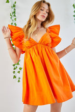 Orange Ruffle Detail Tie Back Poplin Dress