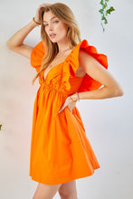 Orange Ruffle Detail Tie Back Poplin Dress