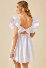 White Ruffle Detail Tie Back Poplin Dress