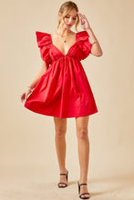 Candy Red Ruffle Detail Tie Back Poplin Dress