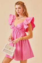 Candy Pink Ruffle Detail Tie Back Poplin Dress