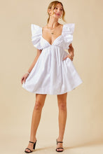 White Ruffle Detail Tie Back Poplin Dress