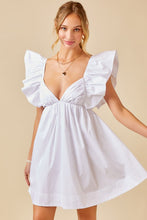 White Ruffle Detail Tie Back Poplin Dress