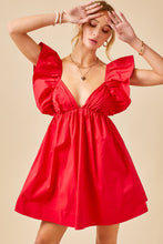 Candy Red Ruffle Detail Tie Back Poplin Dress