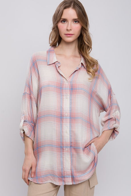 Pink Oversized Plaid Shirt