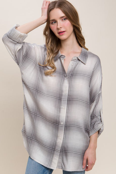 Black Oversized Plaid Shirt