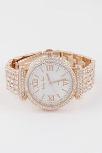 Rose Gold Jeweled Quartz Chain Watch