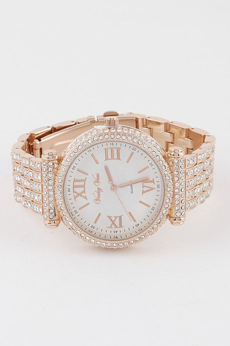 Rose Gold Jeweled Quartz Chain Watch