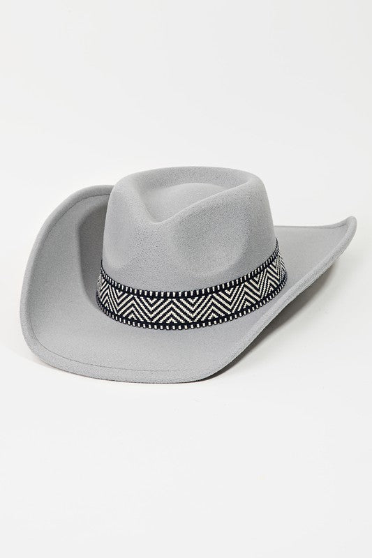 Grey Zig Zag Ribbon Strap Cowboy Hat Home Hats