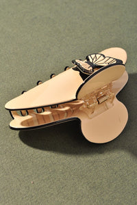 Ivory Butterfly Detail, Round Acrylic Claw Hair Clip