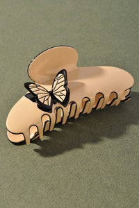 Ivory Butterfly Detail, Round Acrylic Claw Hair Clip