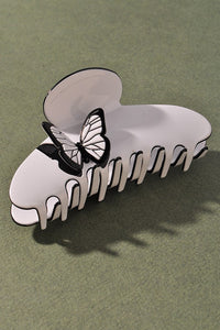 White Butterfly Detail, Round Acrylic Claw Hair Clip